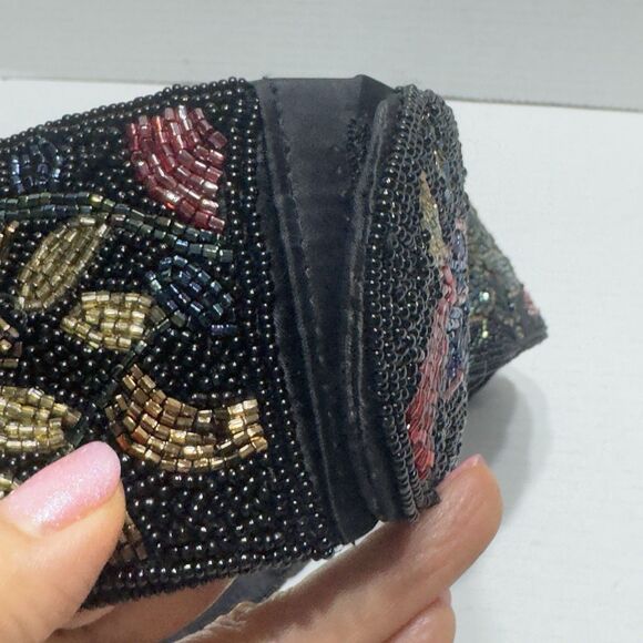 VTG 80s 70s Black Sz S XS Beaded Waist Belt Retro Goth Grunge Floral 3” Regale - Picture 7 of 14